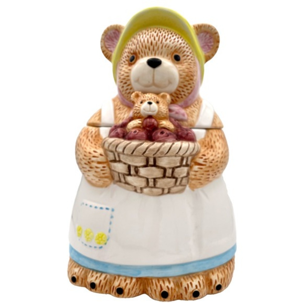 Vintage  Anthropomorphic Cookie Jar Canister Mama‎ Bear Baby Basket Pastels
